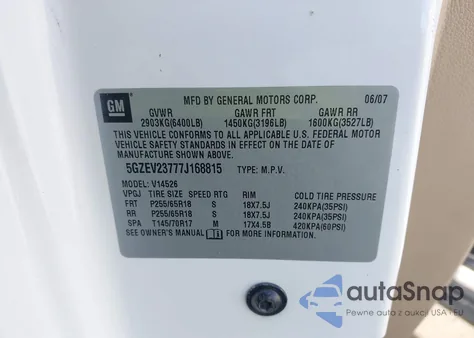 2007 Saturn Outlook Xr from USA, damaged, VIN 5GZEV23777J168815